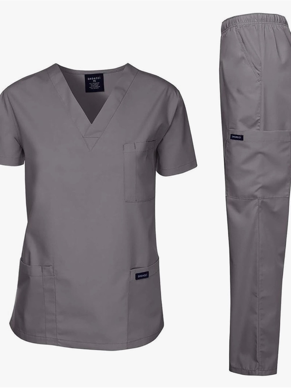Grey V-Neck Scrub Top and Pants Set